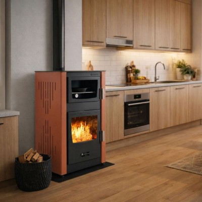 Brændeovn med vandtank jeg med bageovn Velmora Fire ATS HYDRO ΜΑSΙΝΑ 90-25 terrakotta, 25kW - Produktsammenligning