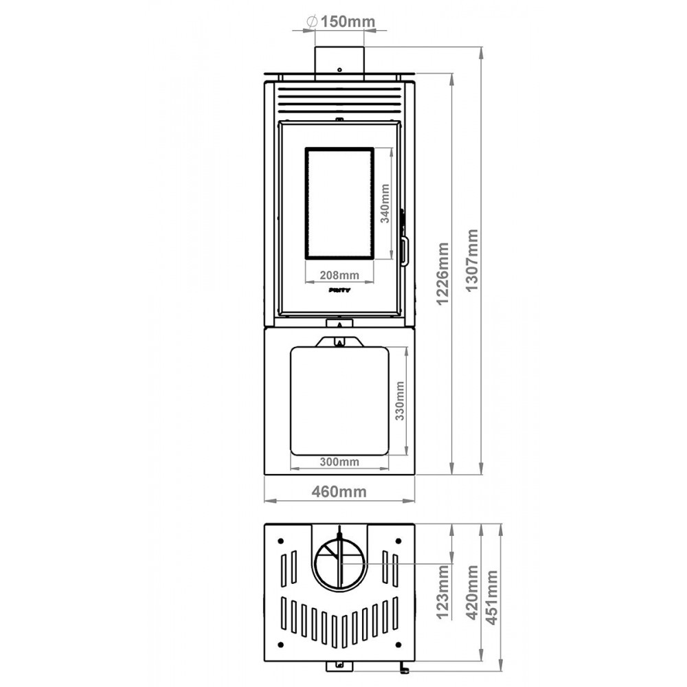 Brændeovn Prity PMV3 Е, 10.8kW | Konvektionsbrændeovne | Brændeovne |