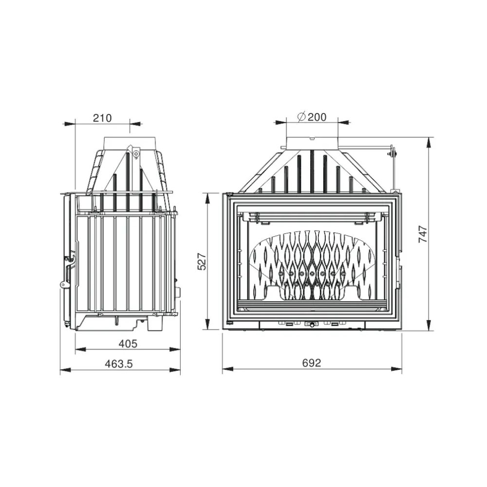 Pejs UNIFLAM 700 LUX ECO med spjæld og lufttilførsel, 12kW | Pejseindsats | Pejse |