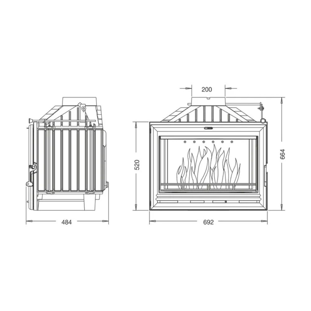 Pejs UNIFLAM 700 OPTION ECO med spjæld og lufttilførsel, 10kW | Pejseindsats | Pejse |