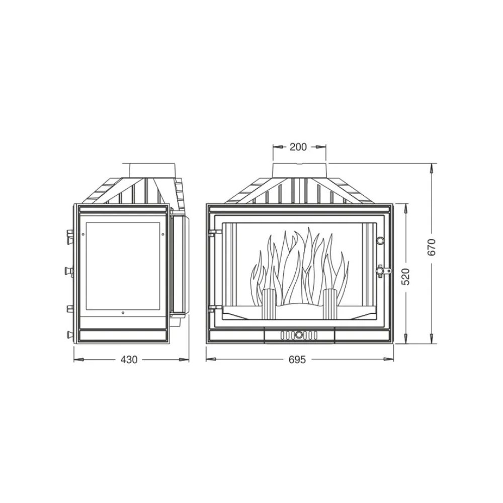 Pejs UNIFLAM 700 STANDARD med spjæld, venstre side, 14kW | Pejseindsats | Pejse |