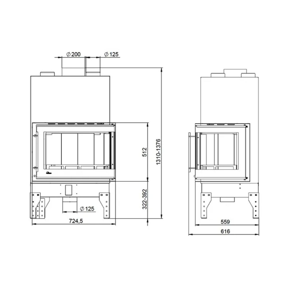 Pejs UNIFLAM 760 EVO PBS med luftkanaler og lufttilførsel, buet glas, venstre side, 10kW | Pejseindsats | Pejse |