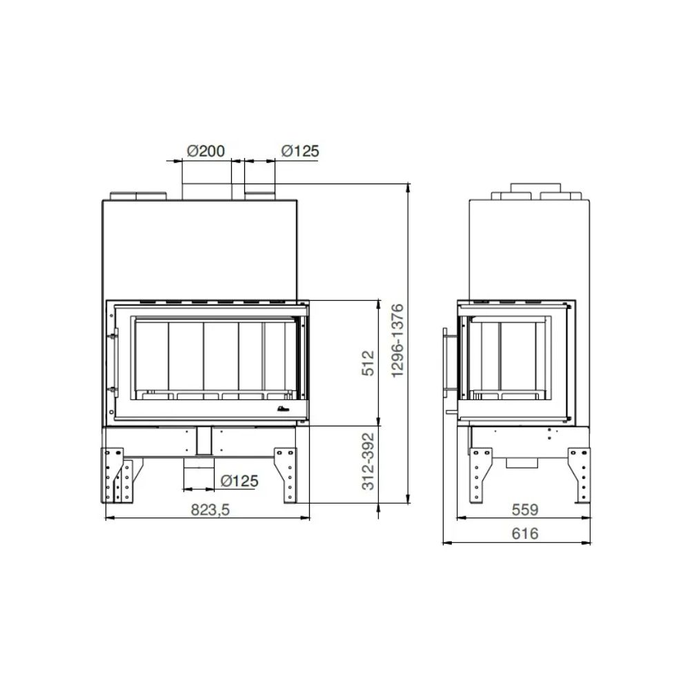 Pejs UNIFLAM 860 EVO PBS med luftkanaler og lufttilførsel, buet glas, venstre side, 15kW | Pejseindsats | Pejse |