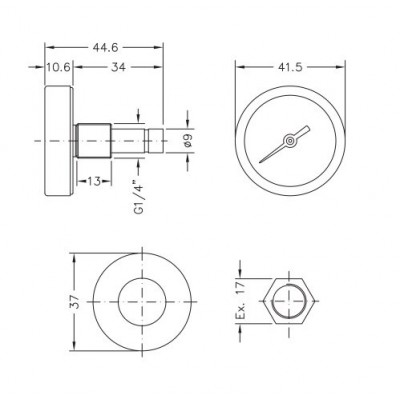 Bimetallic pyrometer Cewal, Rear stem DN40 - Produktsammenligning