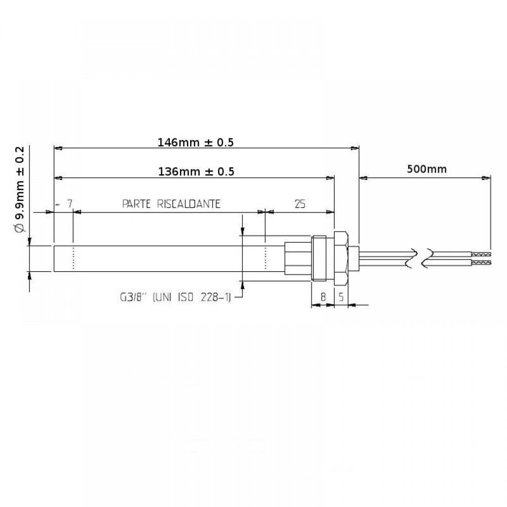 Gløderør / Eltænder til pilleovne Ecoteck, Ravelli m.fl., total længde 146 mm, 250W | Gløderør til pilleovn | Reservedele til Pilleovn |