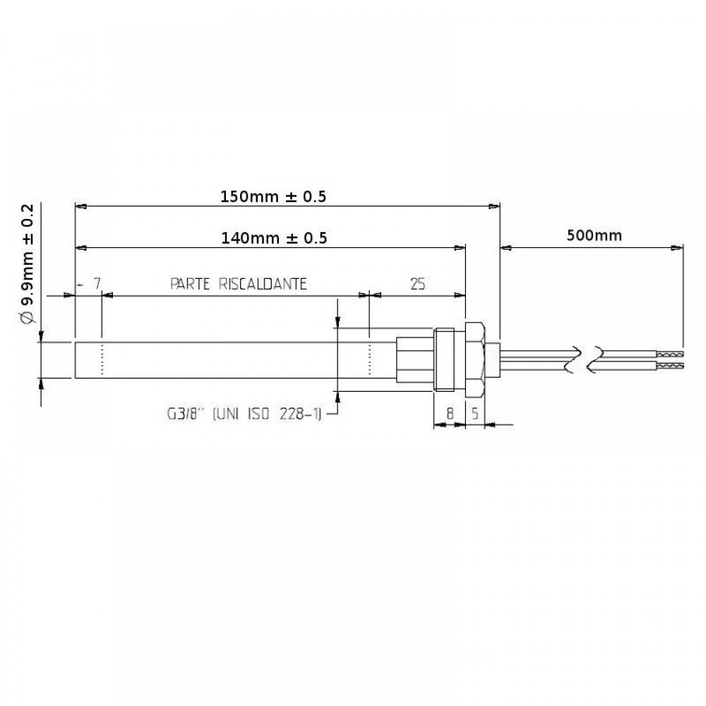 Gløderør / Eltænder til pilleovn Adler, Arce, CS Thermos, Karmek One, Piazzetta m.fl., total længde 150 mm, 280W | Gløderør til pilleovn | Reservedele til Pilleovn |