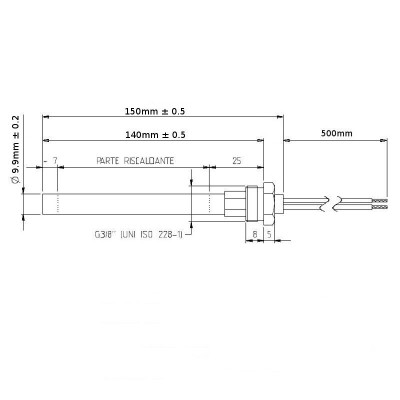 Gløderør / Eltænder til pilleovn Adler, Arce, CS Thermos, Karmek One, Piazzetta, Evacalor, Superior m.fl., total længde 150 mm, 280W - Produktsammenligning