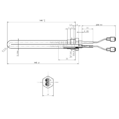 Gløderør / Eltænder til pilleovne Palladio og andre, samlet længde 145 mm, 250W - Gløderør til pilleovn