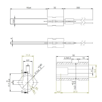Gløderør / Eltænder til pilleovne Eco Spar, BURNiT, MCZ, Edilkamin, Lopi og andre, total længde 122mm, 120W til 24V - Produktsammenligning