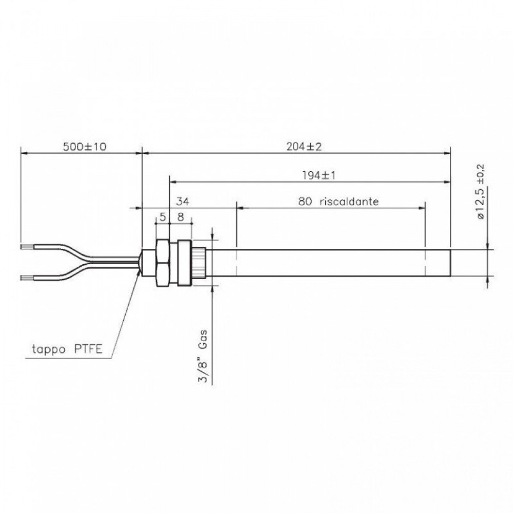 Gløderør / Eltænder til pilleovne, total længde 204mm, 420W | Gløderør til pilleovn | Reservedele til Pilleovn |