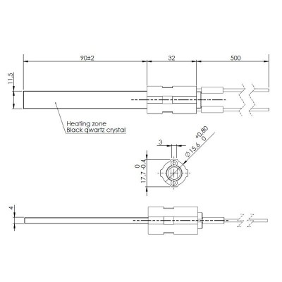 Gløderør / Eltænder med sort kvartskrystal til pilleovne Eco Spar, BURNiT, Palazzetti, VistaFlame, Whitfield, Lennox og andre, total længde 122mm, 400W - Produktsammenligning