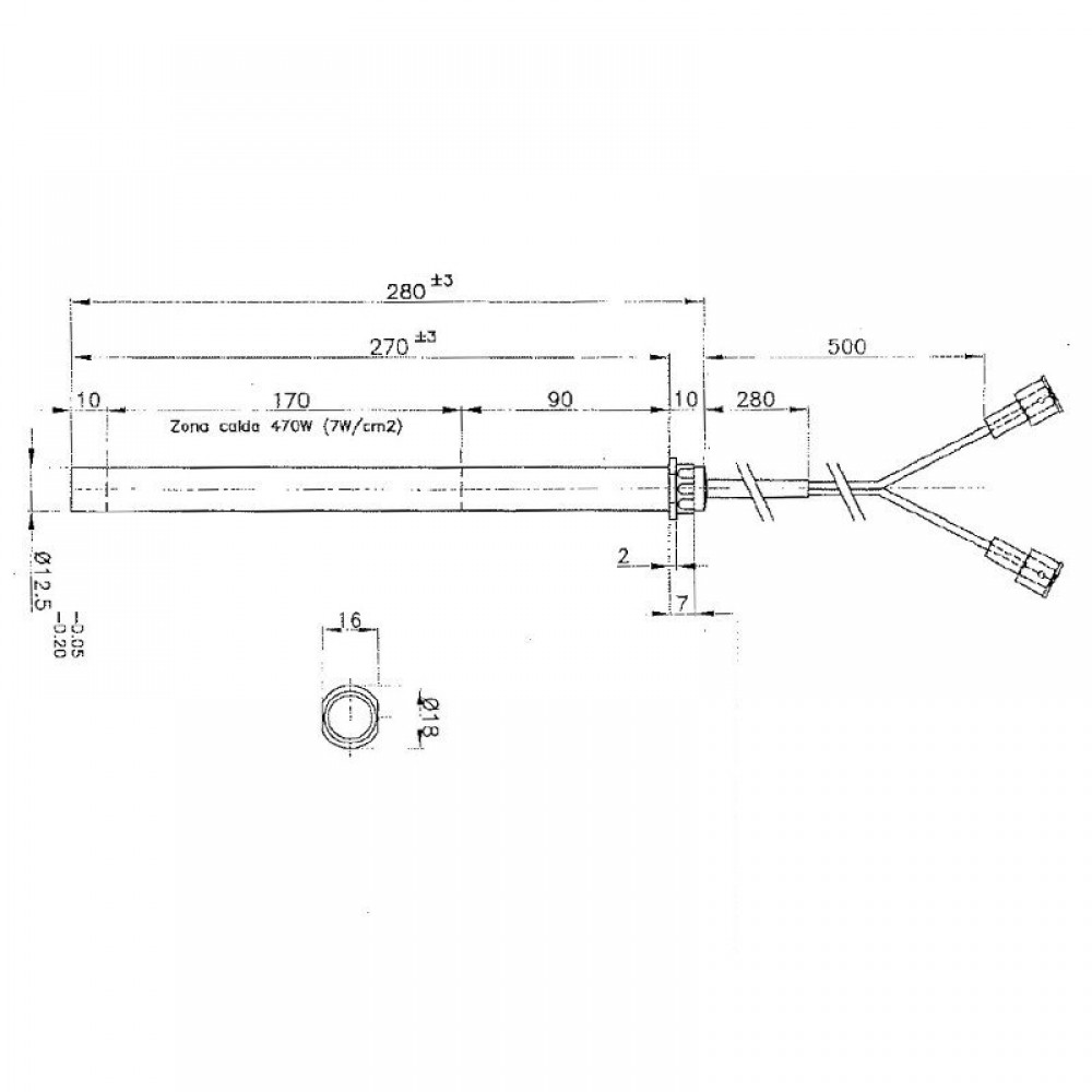 Gløderør / Eltænder til pilleovne Edilkamin m.fl., samlet længde 280mm, 470W | Gløderør til pilleovn | Reservedele til Pilleovn |