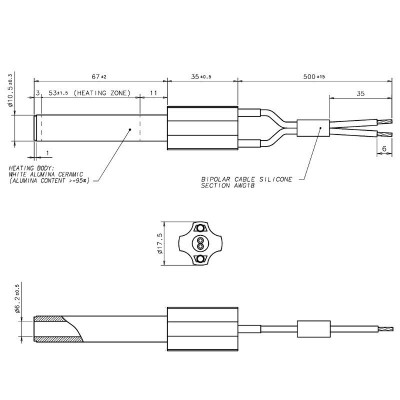Keramisk gløderør / eltænder til pilleovne Eco Spar, BURNiT, Ashley, Adler, AMG, Piazzetta og andre, total længde 102mm, 250W - x2 - Gløderør til pilleovn
