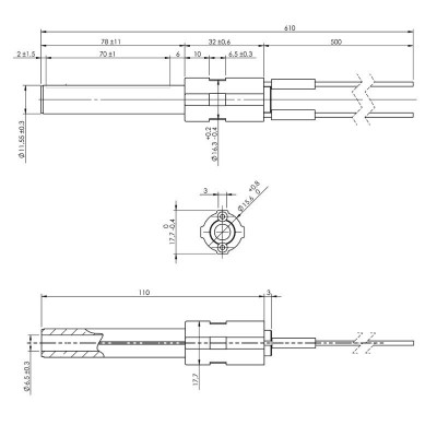 Keramisk gløderør / eltænder til pilleovne BURNiT, Palazzetti og andre, samlet længde 113 mm, 260W - Gløderør til pilleovn
