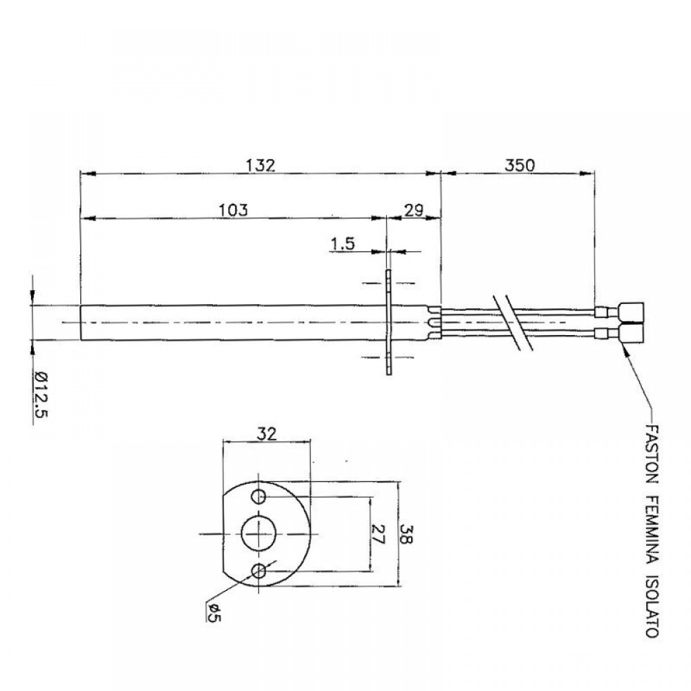 Gløderør / Eltænder til pilleovne Enviro, total længde 132mm, 400W | Gløderør til pilleovn | Reservedele til Pilleovn |