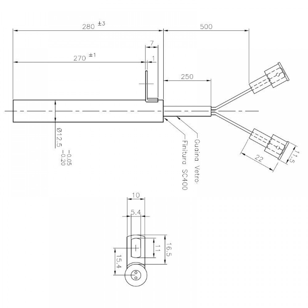 Gløderør / Eltænder til pilleovne Edilkamin m.fl., samlet længde 280mm, 470W | Gløderør til pilleovn | Reservedele til Pilleovn |