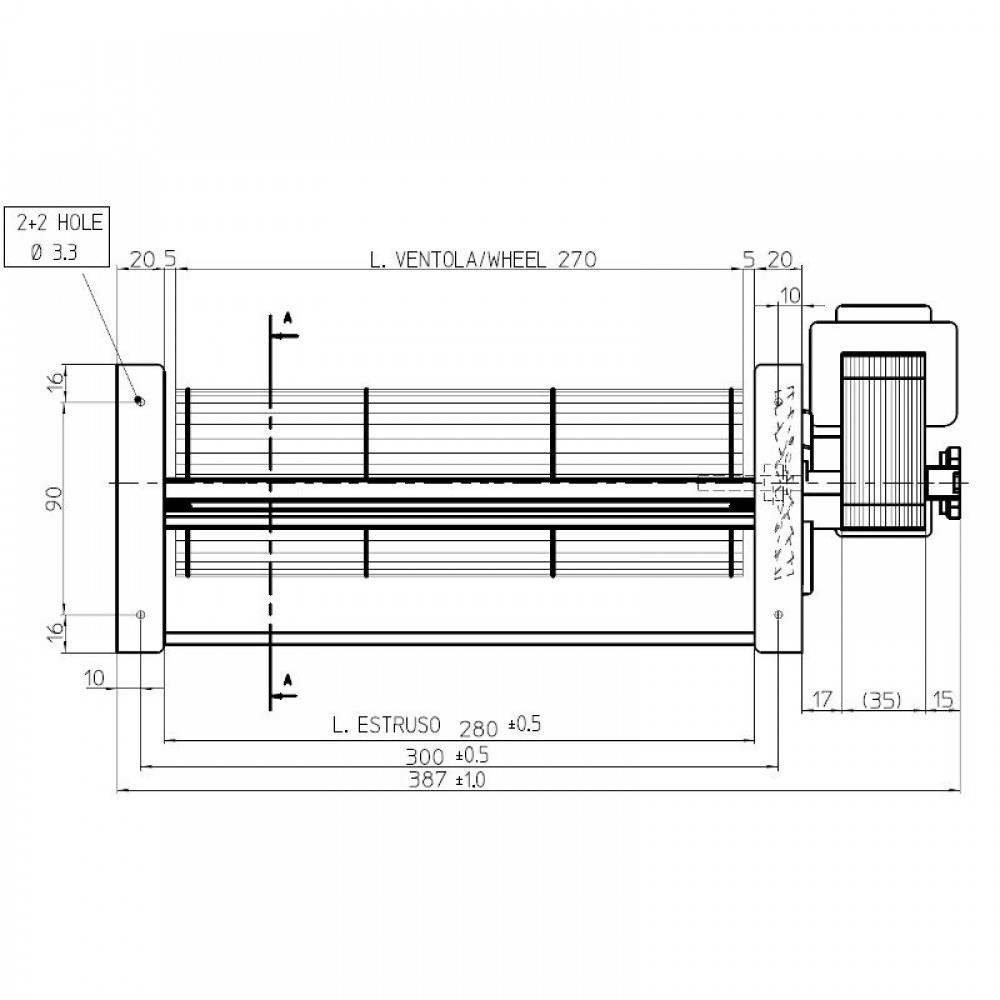 Tangential ventilator med Ø80 mm, Flow 305 m³/h | Ventilatorer og blæsere | Pilleovne dele |