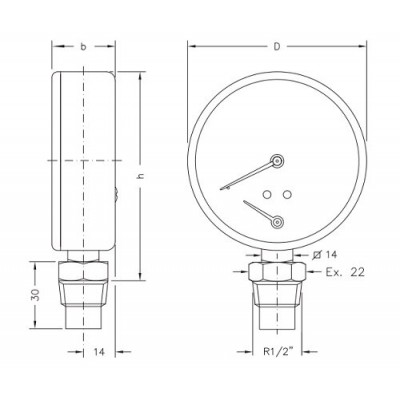 Axial thermomanometer Cewal, Bottom connection - Produktsammenligning