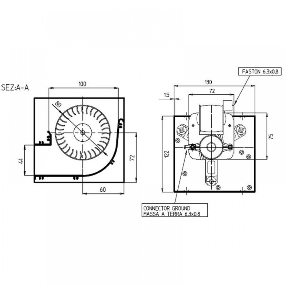 Tangential ventilator med Ø80 mm, Flow 250 m³/h | Ventilatorer og blæsere | Pilleovne dele |
