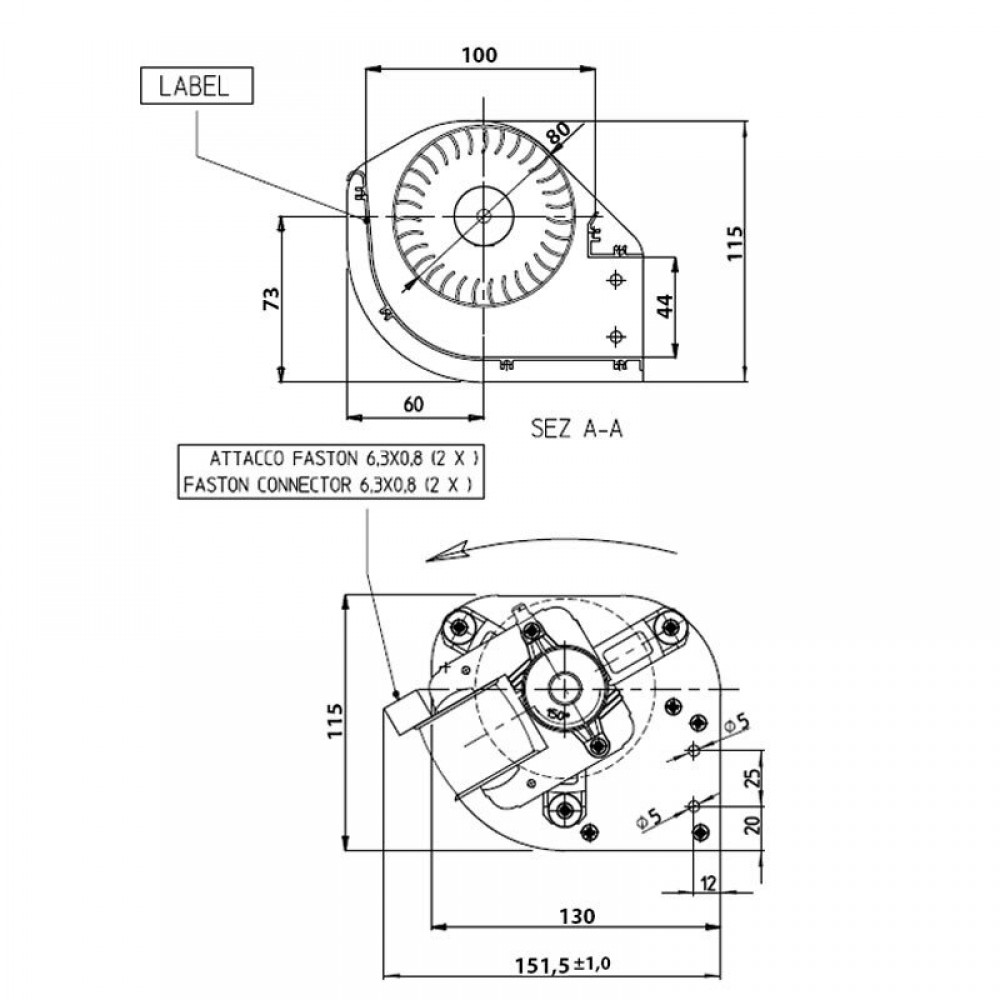 Tangential ventilator med Ø80 mm, Flow 175/195 m³/h | Ventilatorer og blæsere | Pilleovne dele |