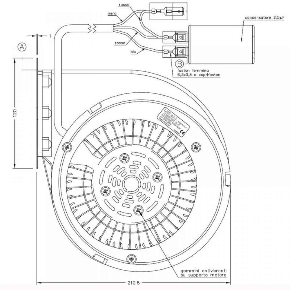 Centrifugalventilator Natalini til pilleovne Eco Spar, Deville, Puros m.fl.- Sit Group, flow 480 m³/h | Ventilatorer og blæsere | Pilleovne dele |
