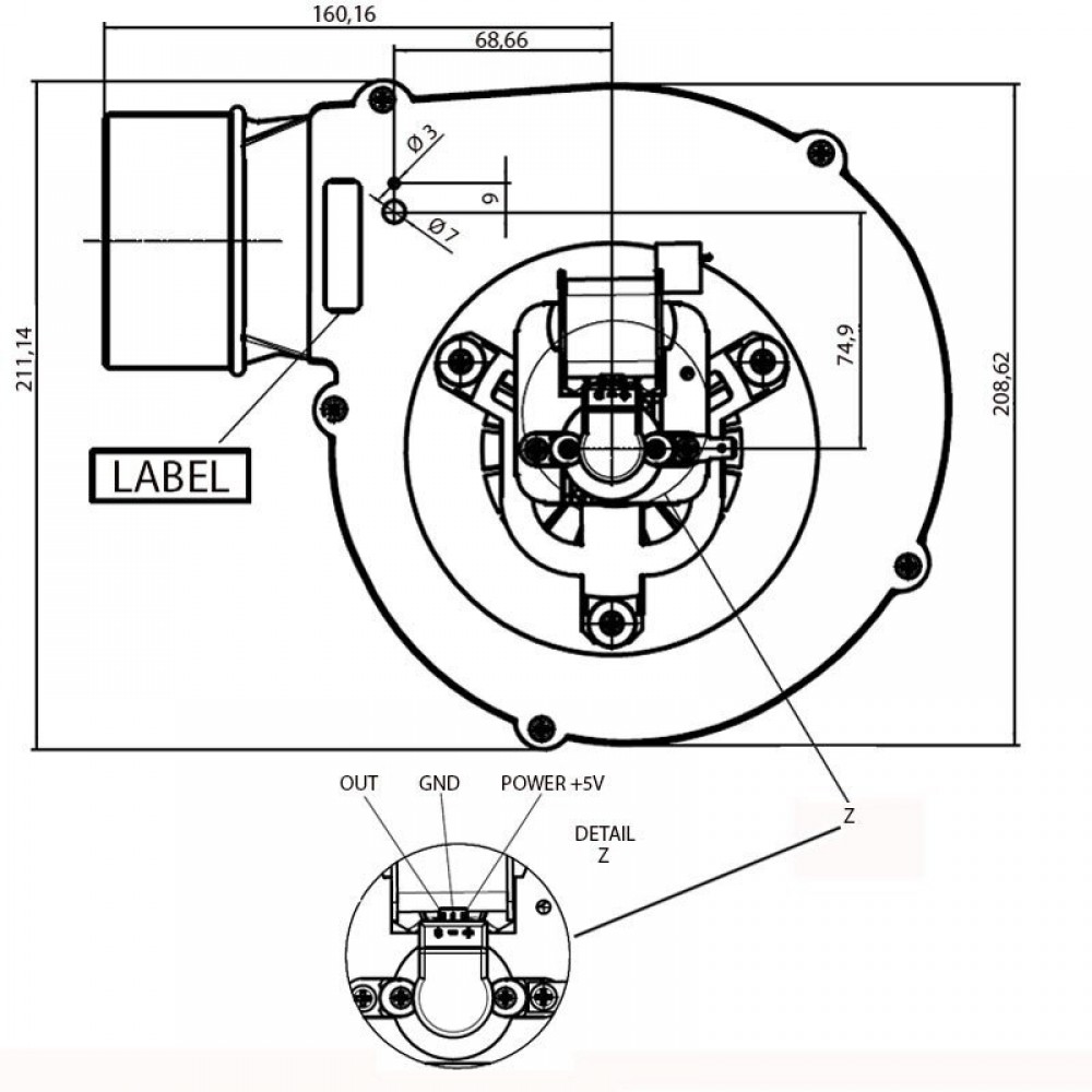 Røgsuger Fergas 162 m³/h til pilleovne Ecoteck, Ferroli, Ravelli, Sideros m.fl. | Ventilatorer og blæsere | Pilleovne dele |