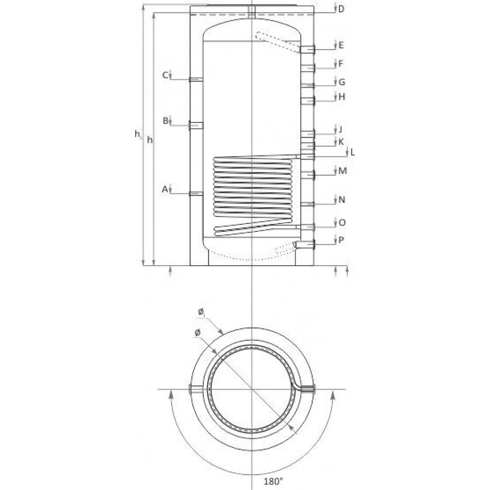 Buffertank / Akkumuleringstank Sunsystem, Model PR 500, Kapacitet 500L, En varmevekslerspolebeholder | Buffertanke / Akkumuleringstanke |  |