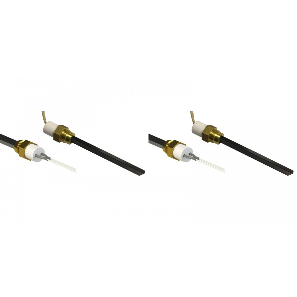 Gløderør / Eltænder med sort kvartskrystal til pilleovne Karmek One, Balkan Energy, La Nordica m.fl., samlet længde 126mm, 300W - x2 | Gløderør til pilleovn | Reservedele til Pilleovn |