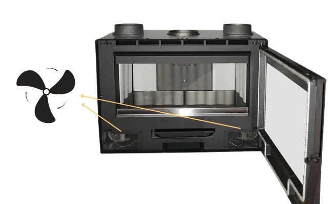 Indbygget ventilator i brændefyret pejs